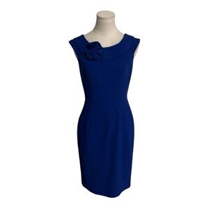 CALVIN KLEIN Blue Sleeveless Dress Cobalt Blue Work Party Sheath Size 2‎ Flower